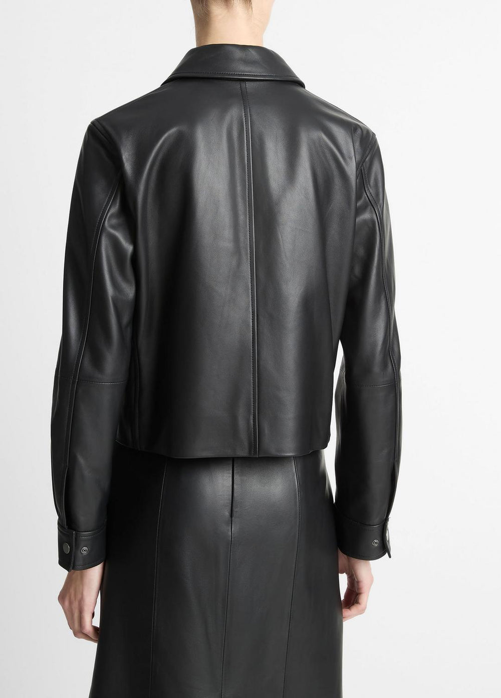 Leather Cropped Zip-Front Jacket in Jackets | VINCE Women