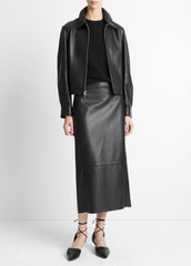 Leather Cropped Zip-Front Jacket in Jackets | VINCE Women