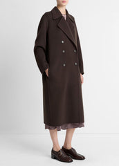 Wool-Blend Double-Breasted Long Coat in Coats | VINCE Women