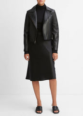 Leather Cross-Front Moto Jacket in Leather Jackets | VINCE Women