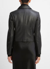Leather Cross-Front Moto Jacket in Leather Jackets | VINCE Women