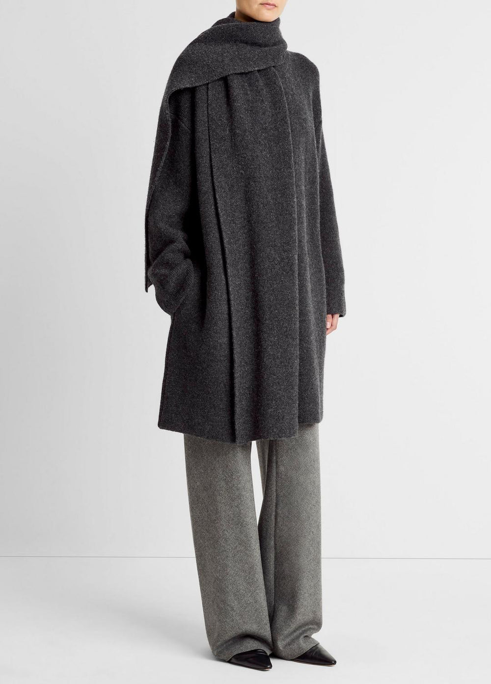 Draped-Scarf Wool-Blend Car Coat in Coats | VINCE Women