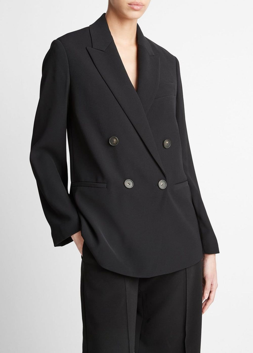 Crepe Double-Breasted Blazer in Blazers | VINCE Women