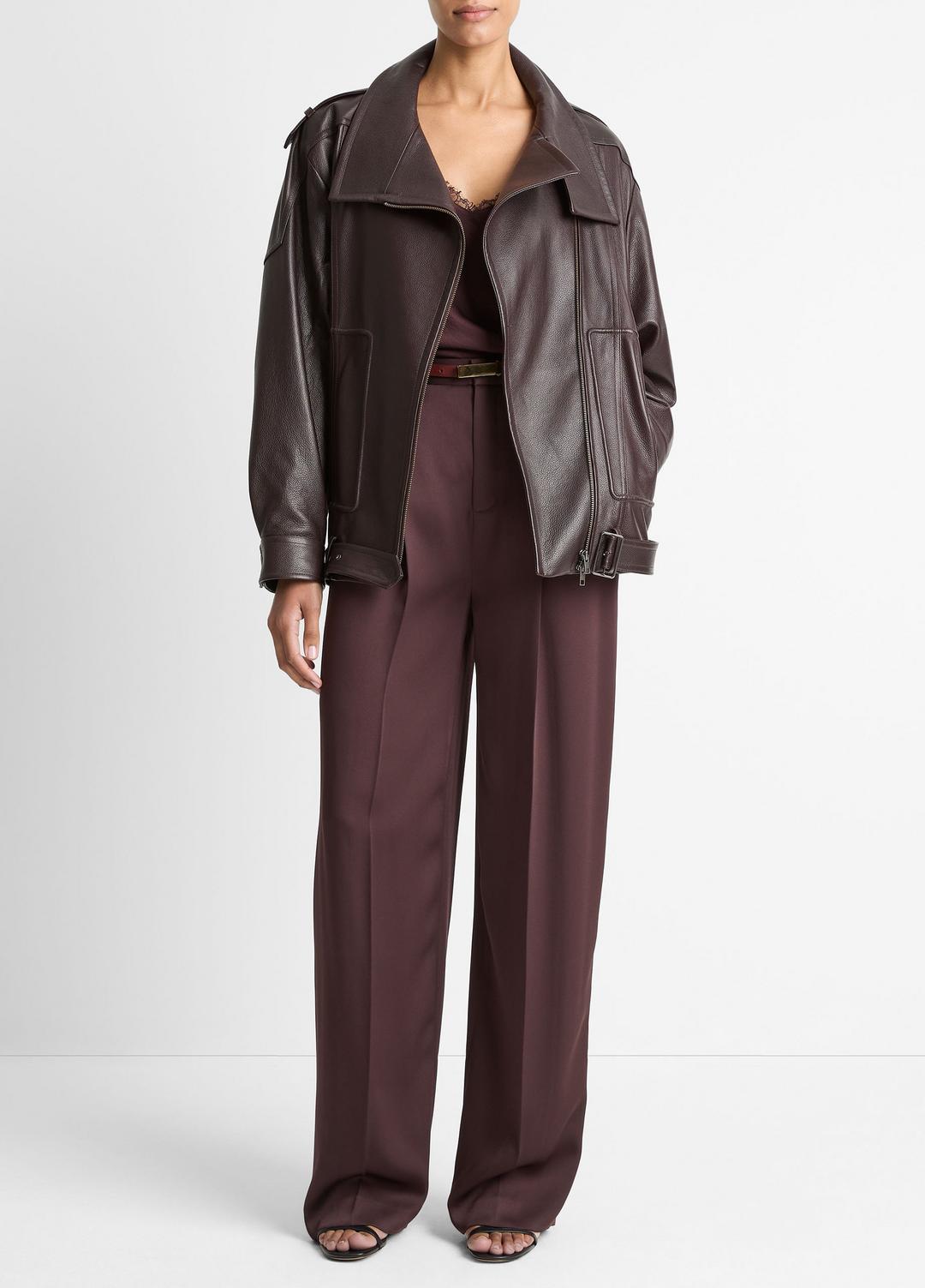 Leather Oversized Biker Jacket in Jackets | VINCE Women