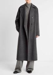 Wool-Blend Double-Breasted Long Coat in Coats | VINCE Women