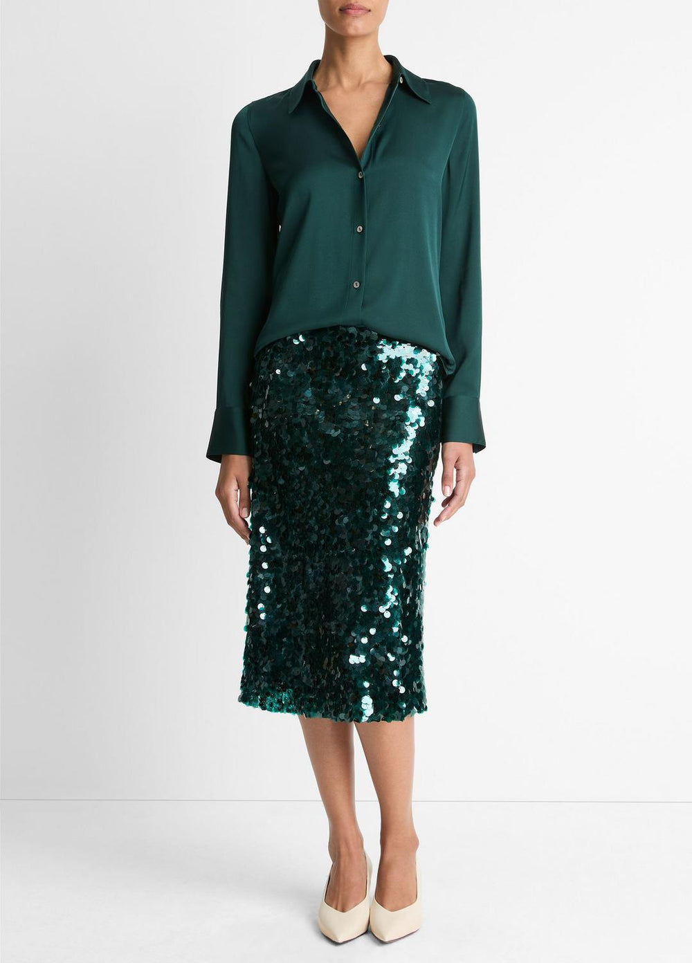 Silk-Blend Slim Button-Front Blouse in Long Sleeve | VINCE Women