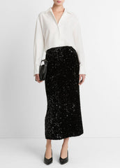 Refined Twill Covered-Button Shirt in Long Sleeve | VINCE Women