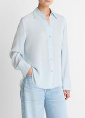 Stretch-Silk Button-Front Blouse in Long Sleeve | VINCE Women