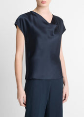 Silk Cowl-Neck Blouse in Short Sleeve | VINCE Women