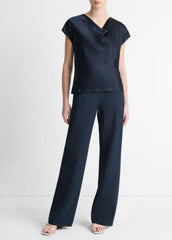 Silk Cowl-Neck Blouse in Short Sleeve | VINCE Women