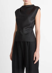 Satin Draped Cowl-Neck Top in Tank Tops | VINCE Women