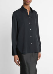 Stretch-Silk Button-Front Blouse in Long Sleeve | VINCE Women