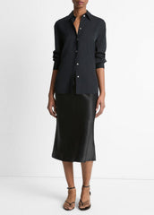 Stretch-Silk Button-Front Blouse in Long Sleeve | VINCE Women