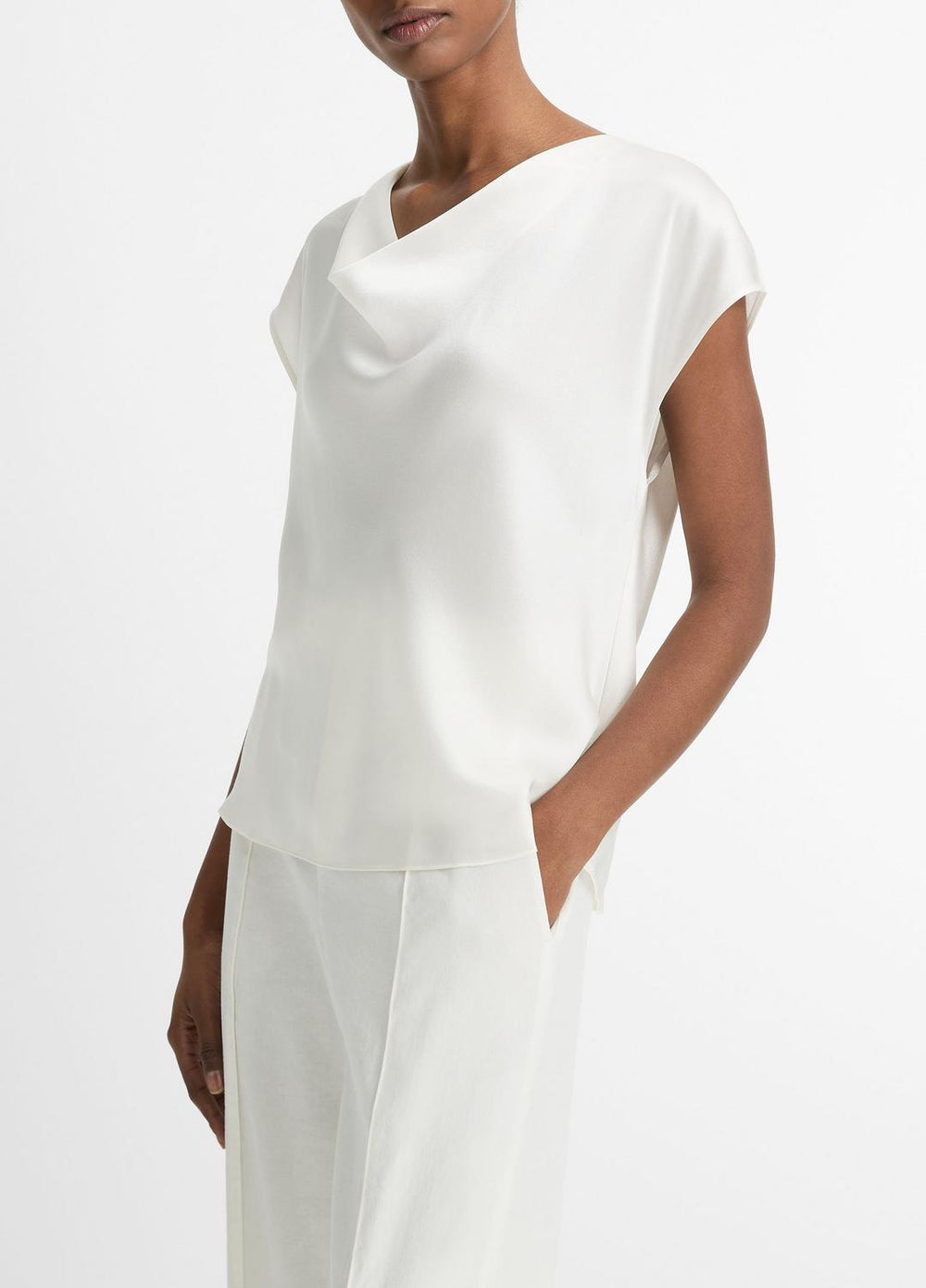 Silk Cowl-Neck Blouse in Short Sleeve | VINCE Women