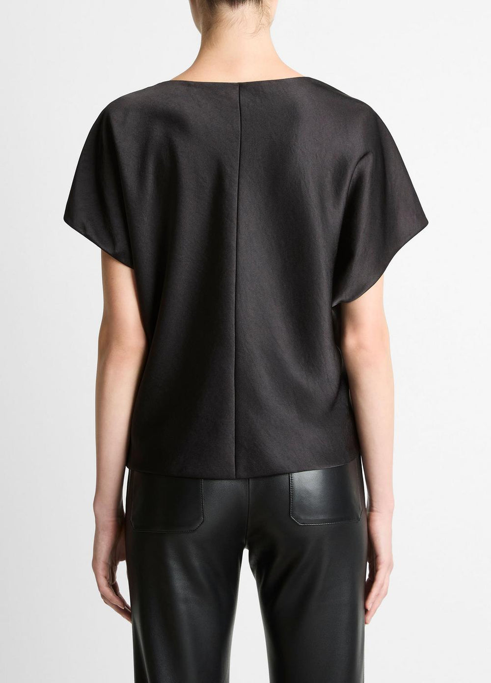 Draped Satin Dolman-Sleeve Blouse in Short Sleeve | VINCE Women