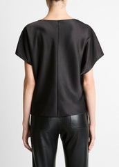 Draped Satin Dolman-Sleeve Blouse in Short Sleeve | VINCE Women
