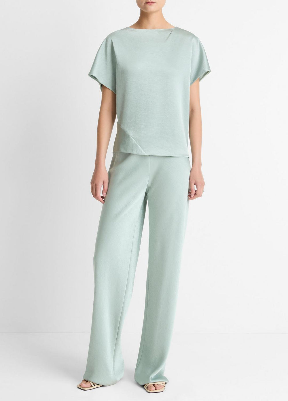 Draped Satin Dolman-Sleeve Blouse in Short Sleeve | VINCE Women