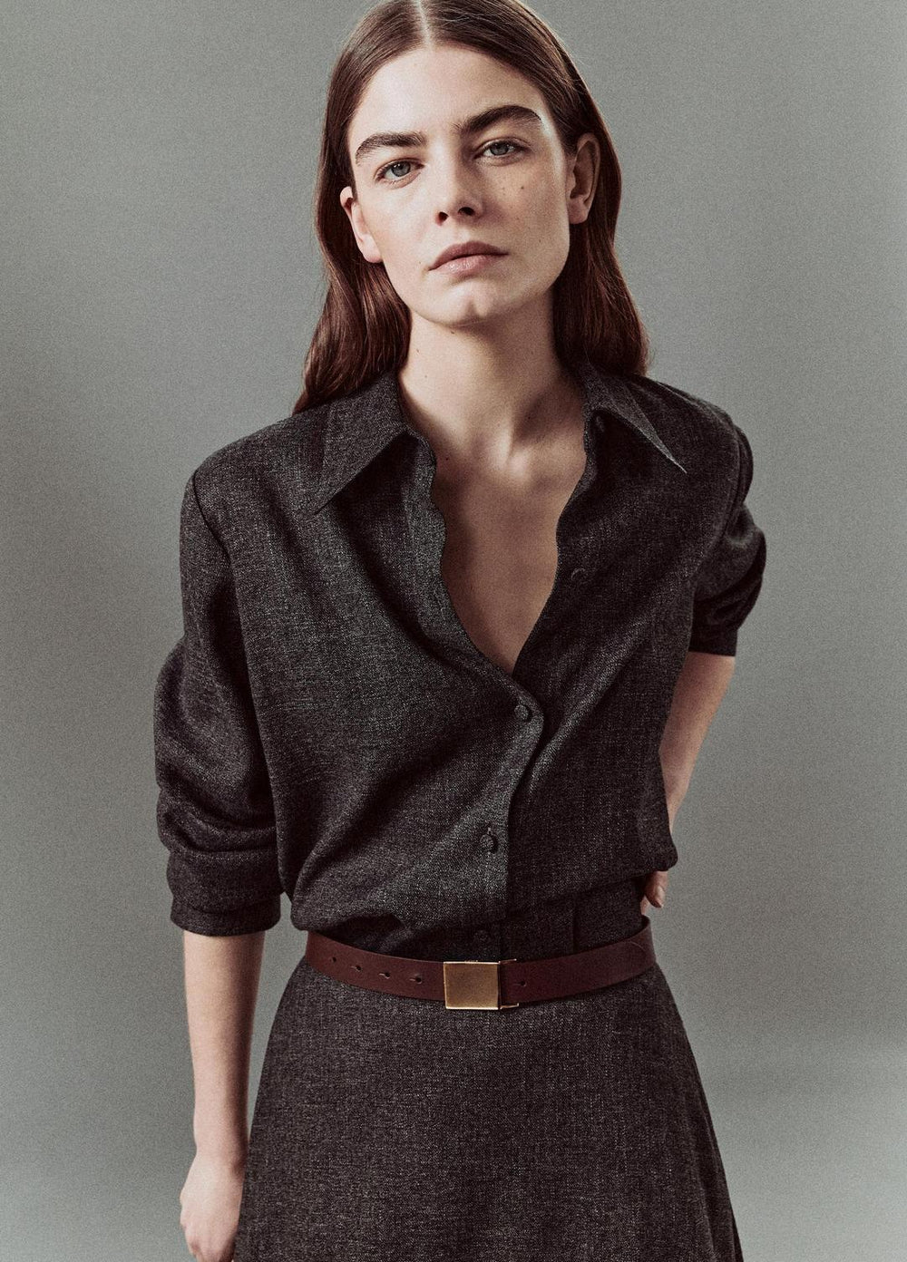 Italian Jaspe Relaxed Button-Front Shirt in Long Sleeve | VINCE Women