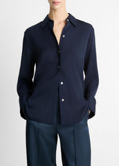 Stretch-Silk Button-Front Blouse in Long Sleeve | VINCE Women