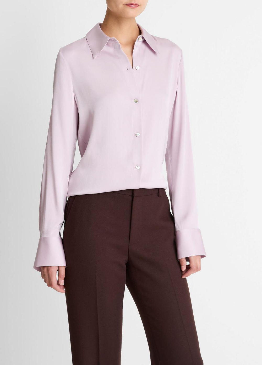 Silk-Blend Slim Button-Front Blouse in Long Sleeve | VINCE Women