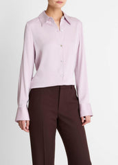 Silk-Blend Slim Button-Front Blouse in Long Sleeve | VINCE Women