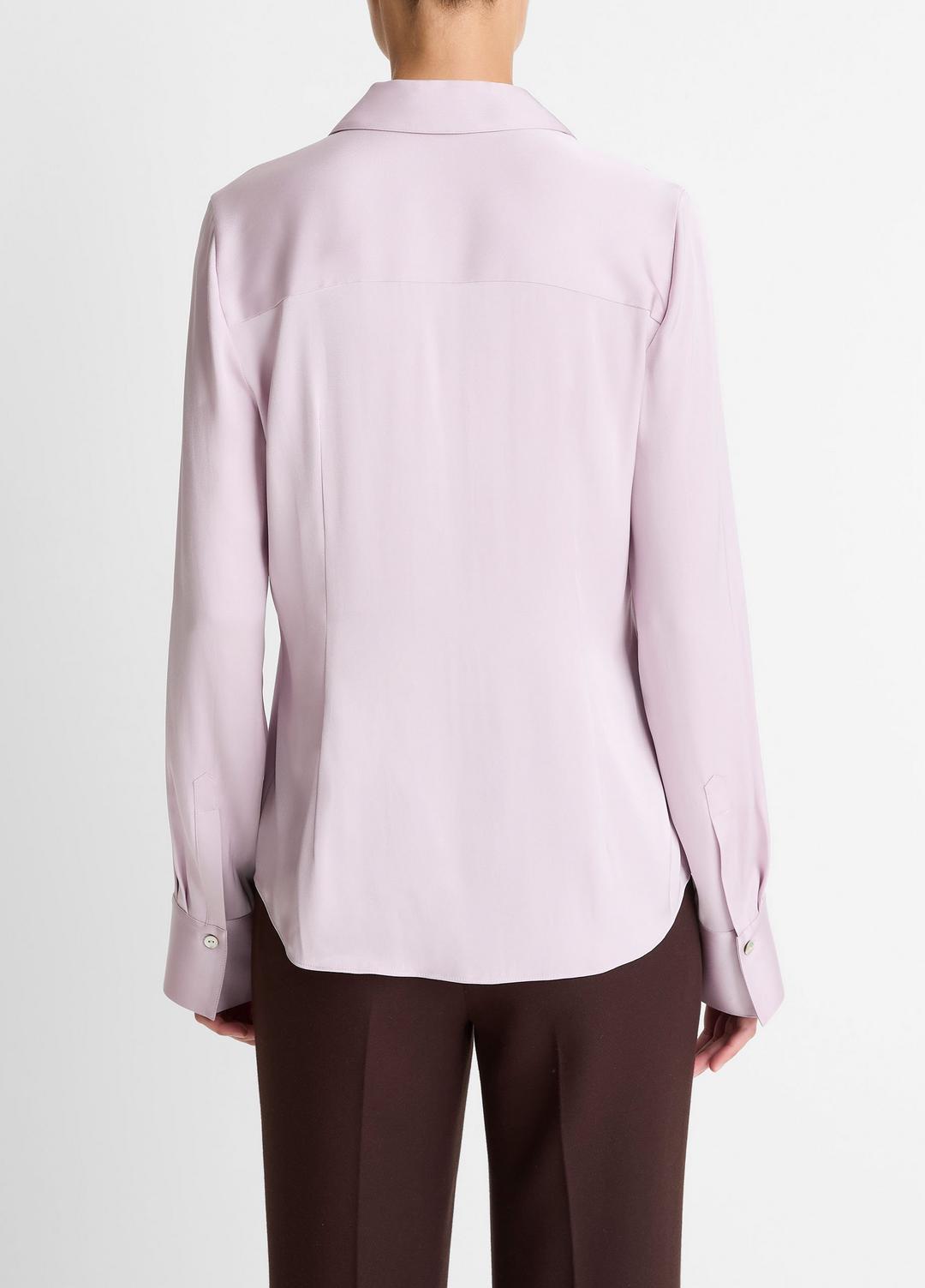 Silk-Blend Slim Button-Front Blouse in Long Sleeve | VINCE Women