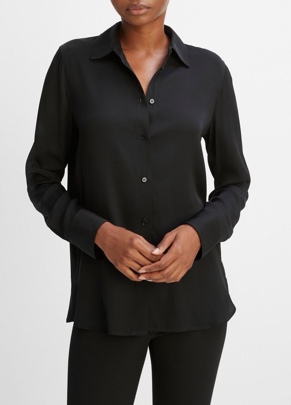 Slim Fitted Stretch-Silk Blouse in Long Sleeve | VINCE Women