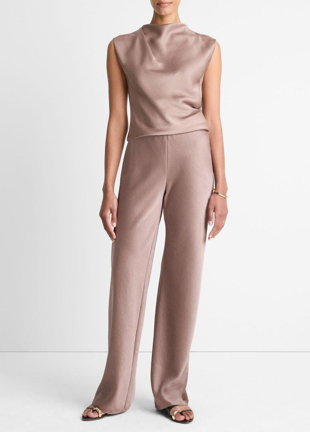 Satin Draped Cowl-Neck Top in Tank Tops | VINCE Women