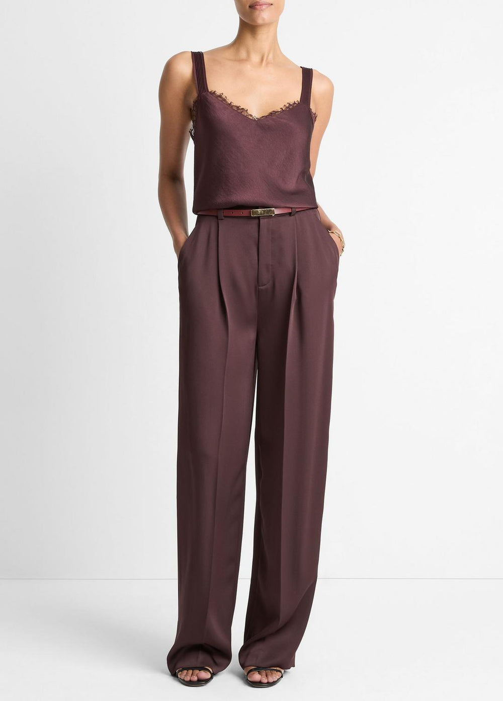 Lace-Trim Satin Camisole in Tank Tops | VINCE Women