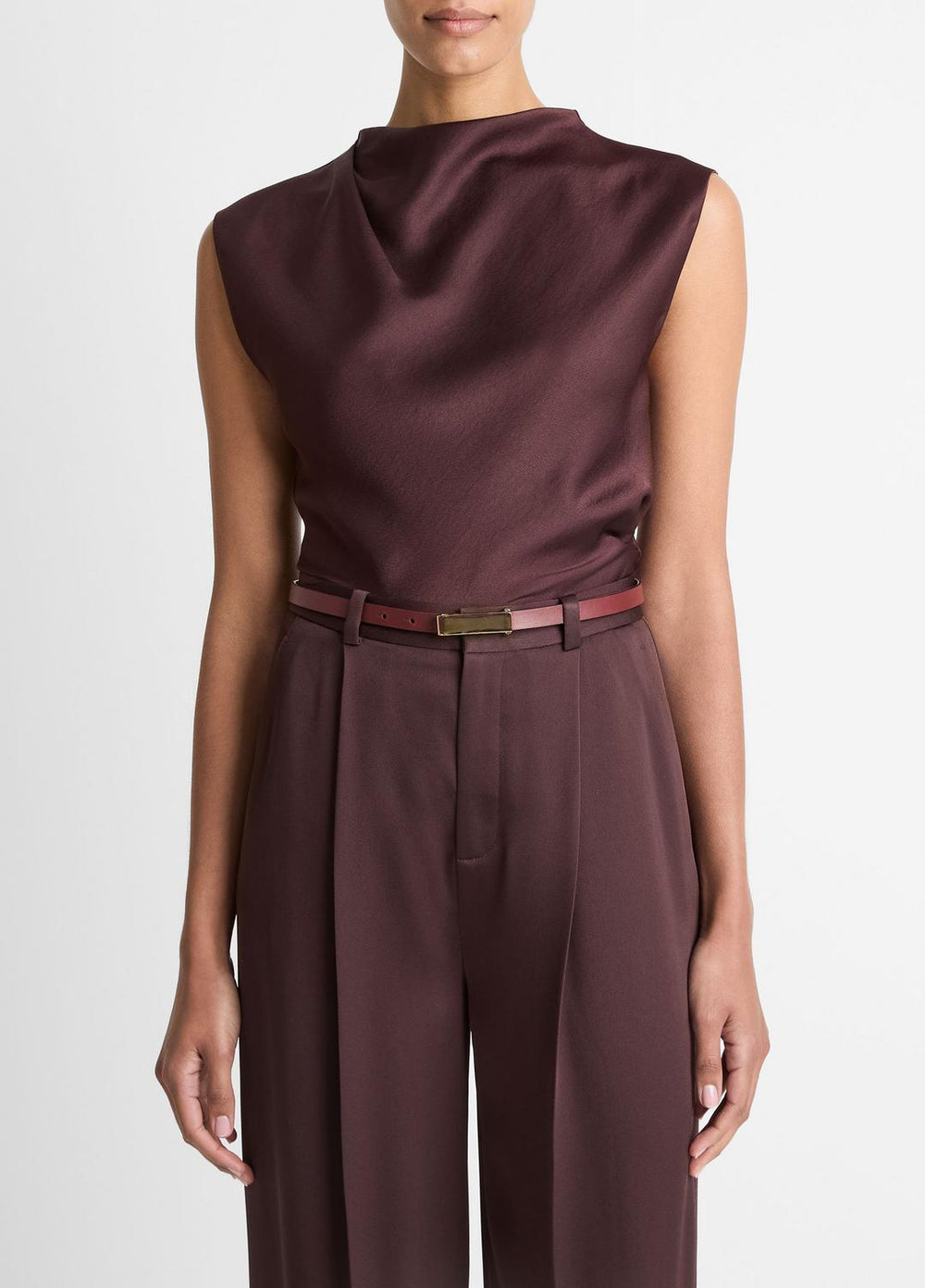 Satin Draped Cowl-Neck Top in Tank Tops | VINCE Women
