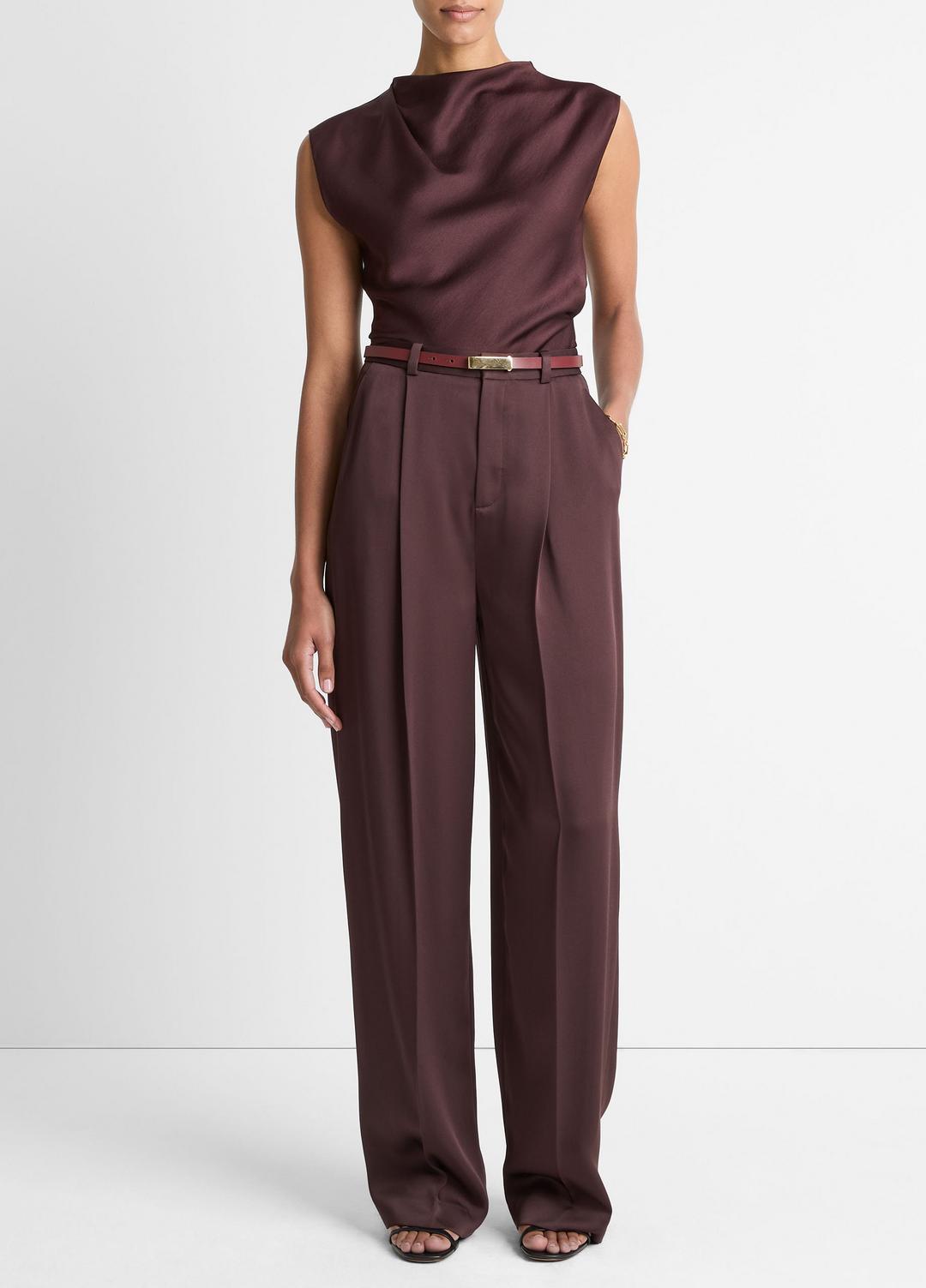 Satin Draped Cowl-Neck Top in Tank Tops | VINCE Women