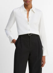 Silk-Blend Slim Button-Front Blouse in Long Sleeve | VINCE Women