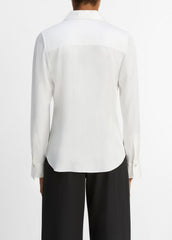 Silk-Blend Slim Button-Front Blouse in Long Sleeve | VINCE Women