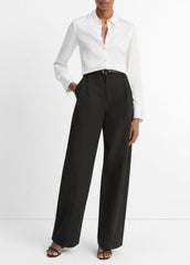 Silk-Blend Slim Button-Front Blouse in Long Sleeve | VINCE Women