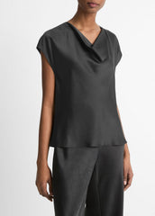 Silk Cowl-Neck Blouse in Short Sleeve | VINCE Women