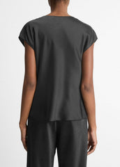 Silk Cowl-Neck Blouse in Short Sleeve | VINCE Women