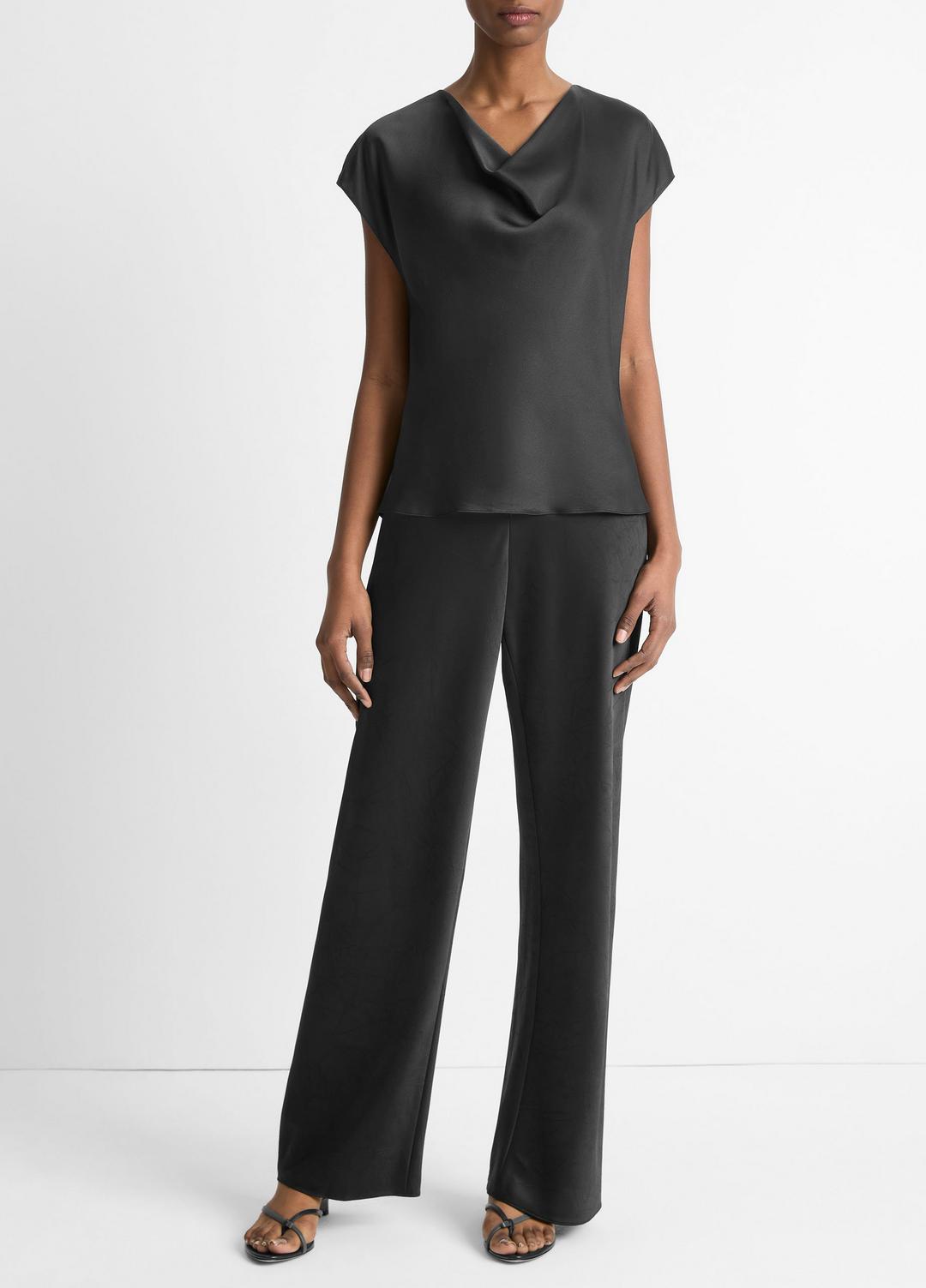 Silk Cowl-Neck Blouse in Short Sleeve | VINCE Women