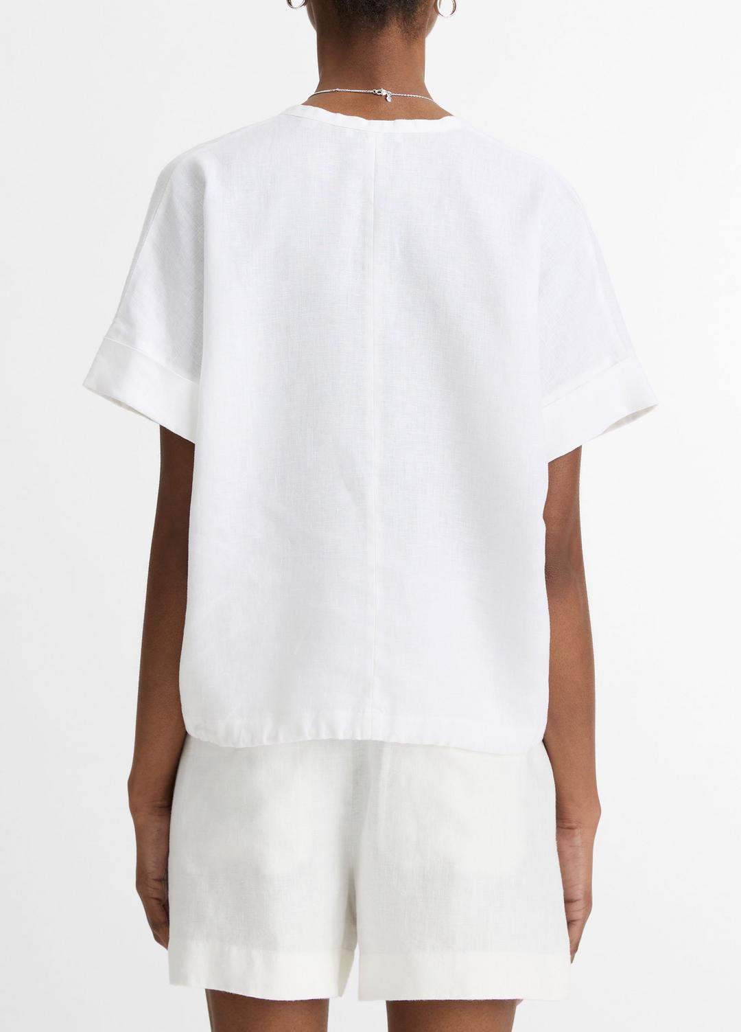 Linen Drawcord-Hem Blouse in Short Sleeve | VINCE Women