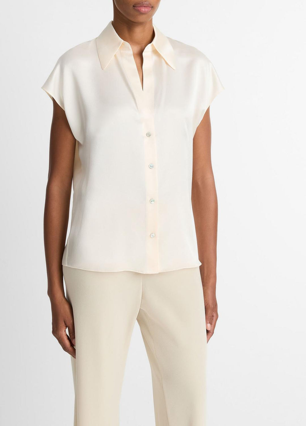 Silk Cap-Sleeve Ruched-Back Blouse in Short Sleeve | VINCE Women