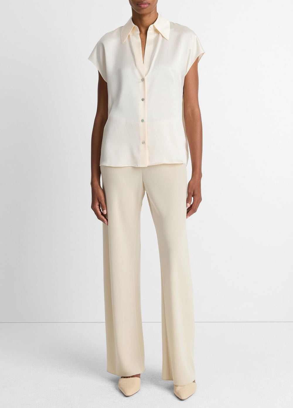 Silk Cap-Sleeve Ruched-Back Blouse in Short Sleeve | VINCE Women