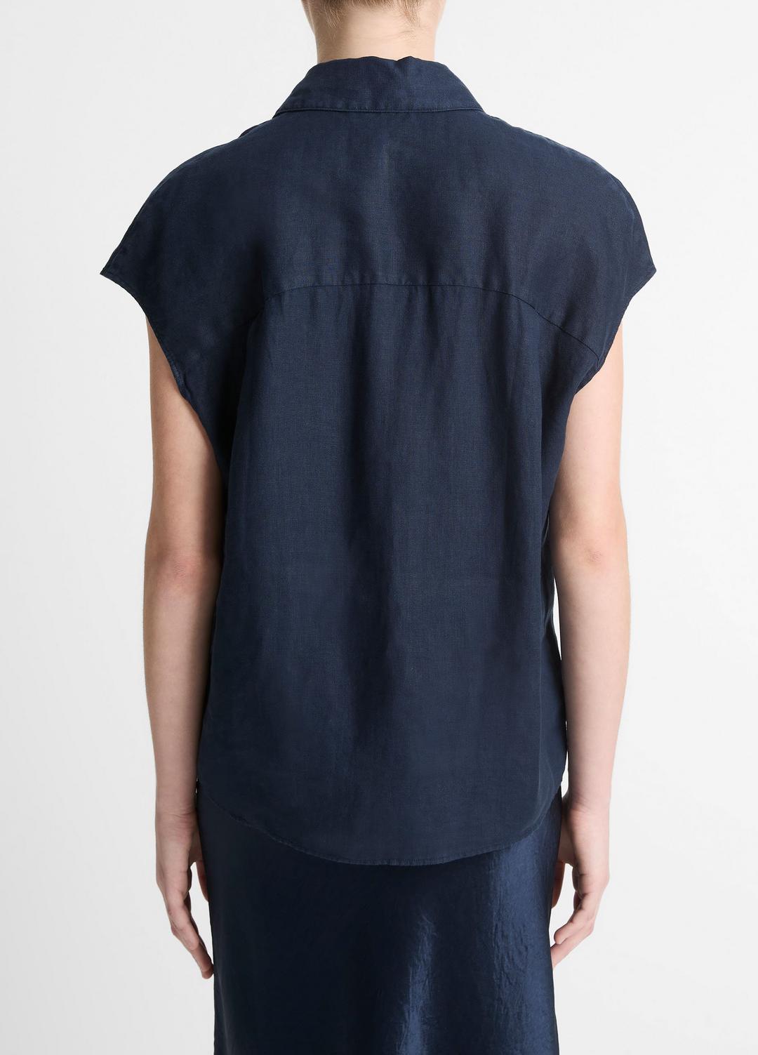 Linen Cap-Sleeve Button-Front Blouse in Short Sleeve | VINCE Women