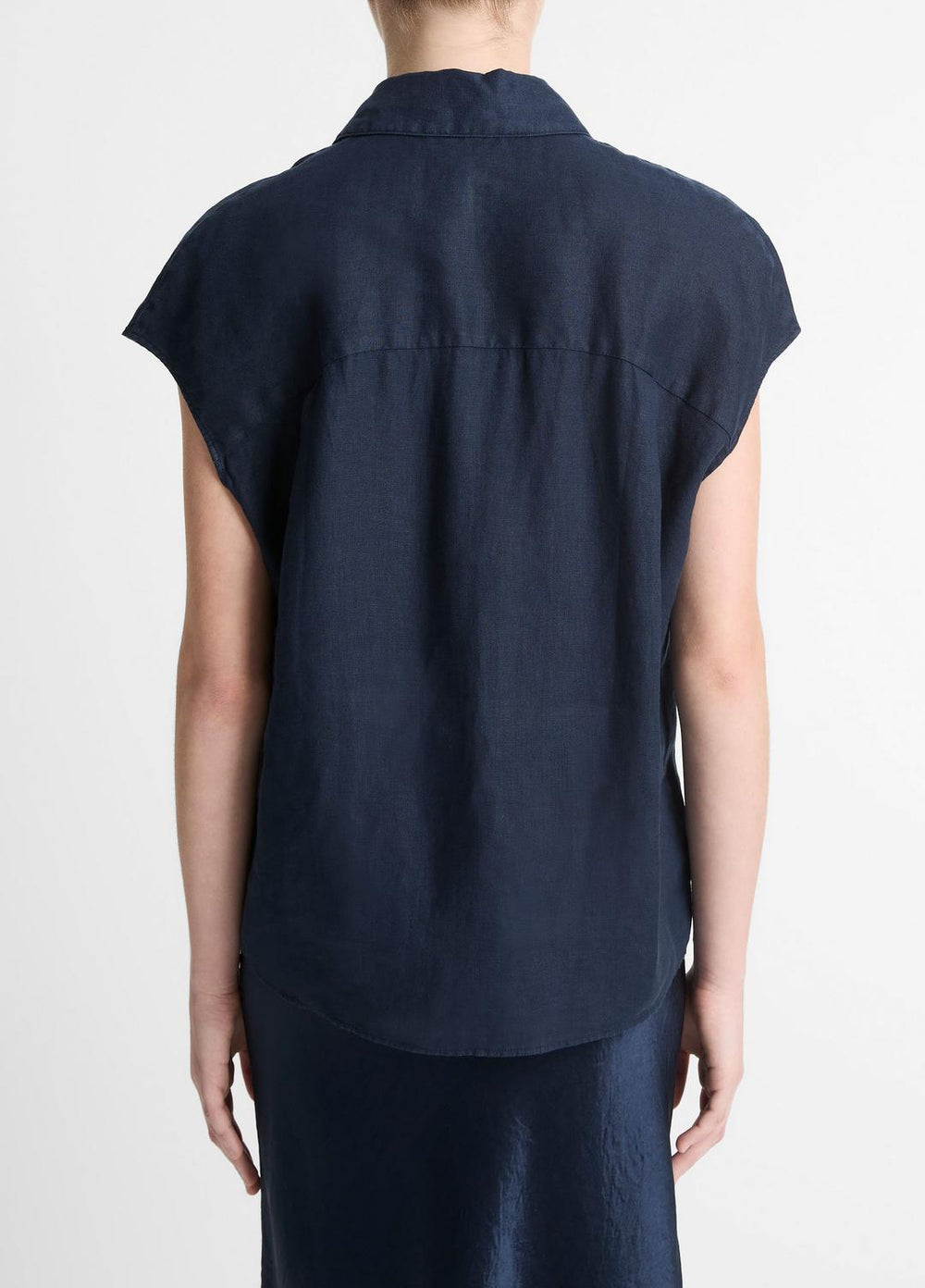 Linen Cap-Sleeve Button-Front Blouse in Short Sleeve | VINCE Women