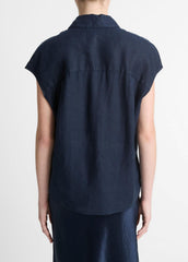 Linen Cap-Sleeve Button-Front Blouse in Short Sleeve | VINCE Women