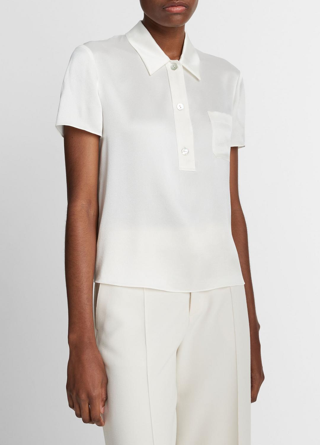 Silk Short-Sleeve Polo Shirt in Short Sleeve | VINCE Women