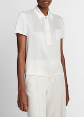 Silk Short-Sleeve Polo Shirt in Short Sleeve | VINCE Women