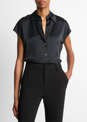 Silk Cap-Sleeve Ruched-Back Blouse in Short Sleeve | VINCE Women
