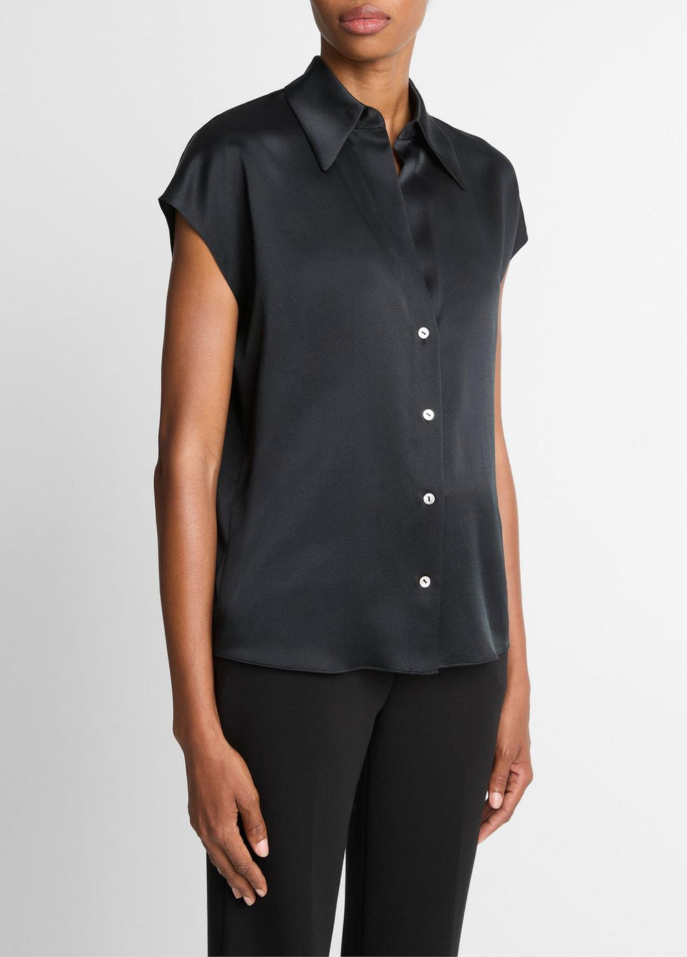Silk Cap-Sleeve Ruched-Back Blouse in Short Sleeve | VINCE Women