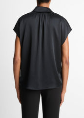 Silk Cap-Sleeve Ruched-Back Blouse in Short Sleeve | VINCE Women
