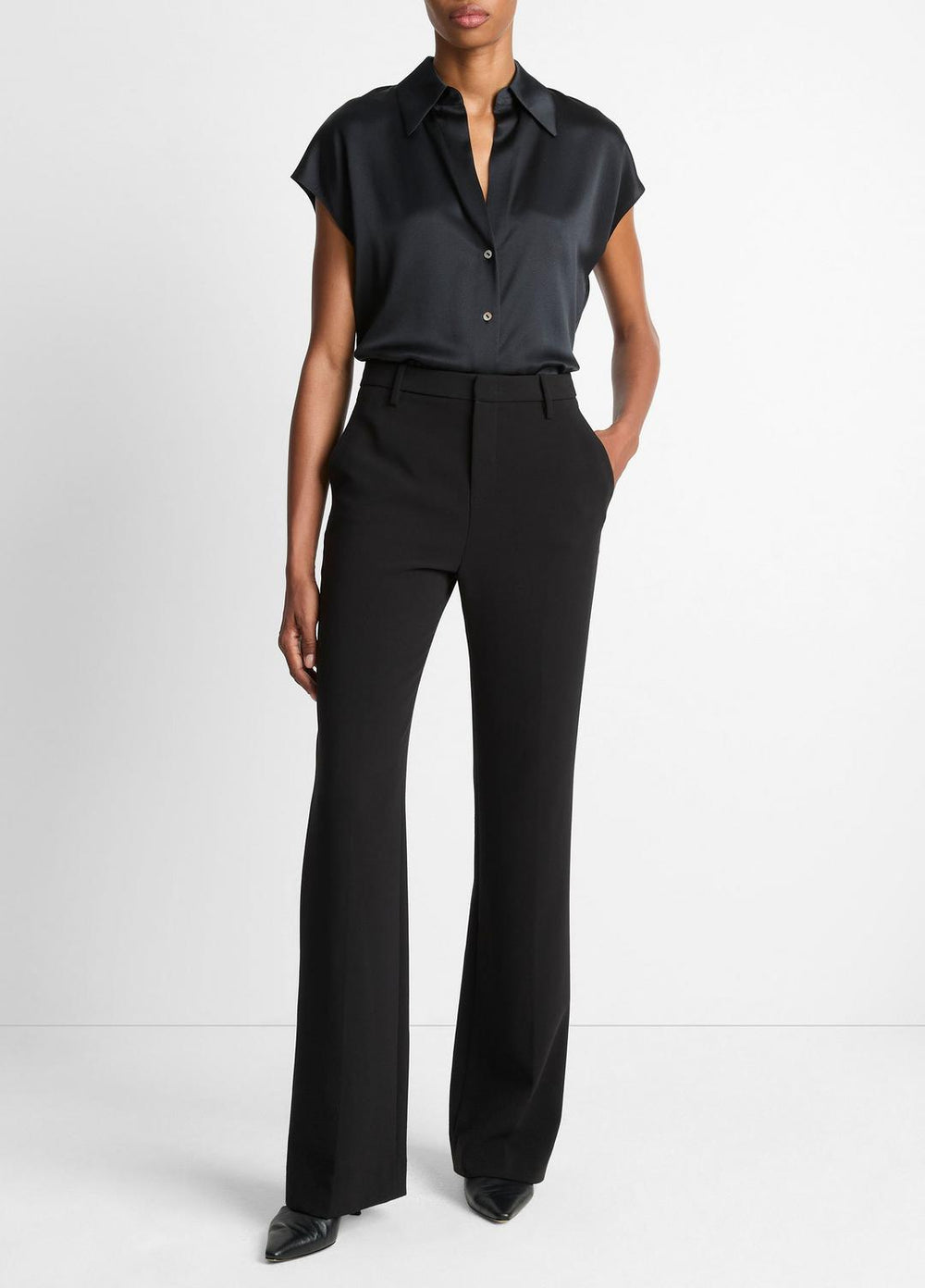 Silk Cap-Sleeve Ruched-Back Blouse in Short Sleeve | VINCE Women