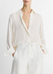Stretch-Silk Button-Front Blouse in Long Sleeve | VINCE Women